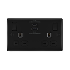 BG Nexus Metal Matt Black 13A Double USB Socket with 22W A+C NFB22UAC22B