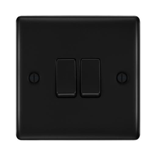 Front view of BG Nexus Metal Matt Black 2G Intermediate Light Switch NFB2GINT
