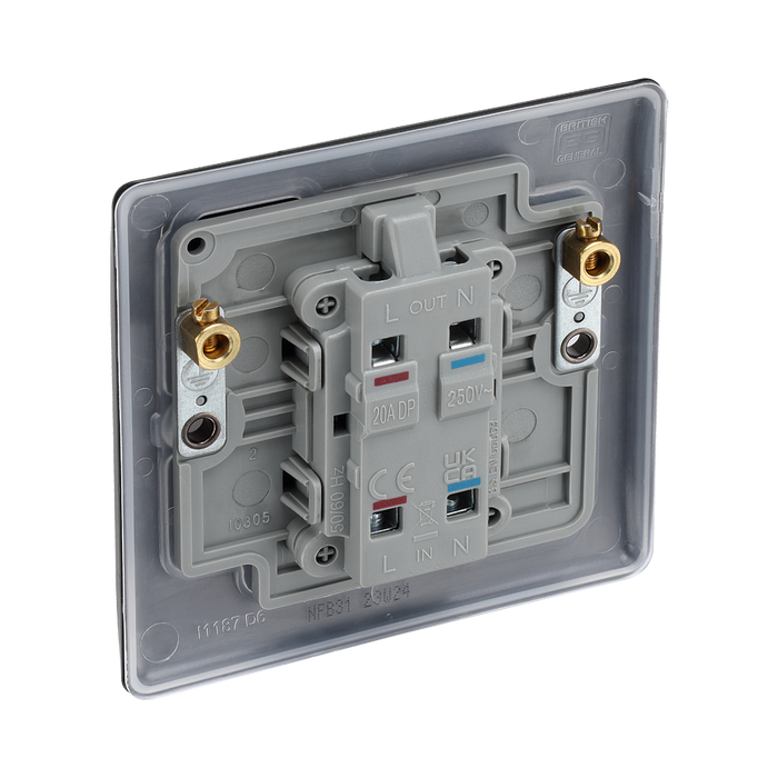 BG Nexus Metal Matt Black 20A Double Pole Switch with Neon NFB31