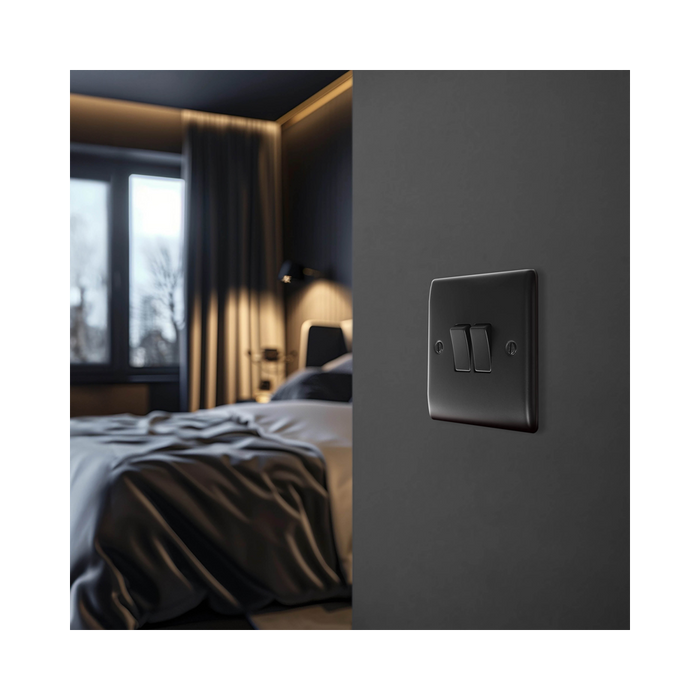 BG Nexus Metal Matt Black 2G 2W Light Switch NFB42