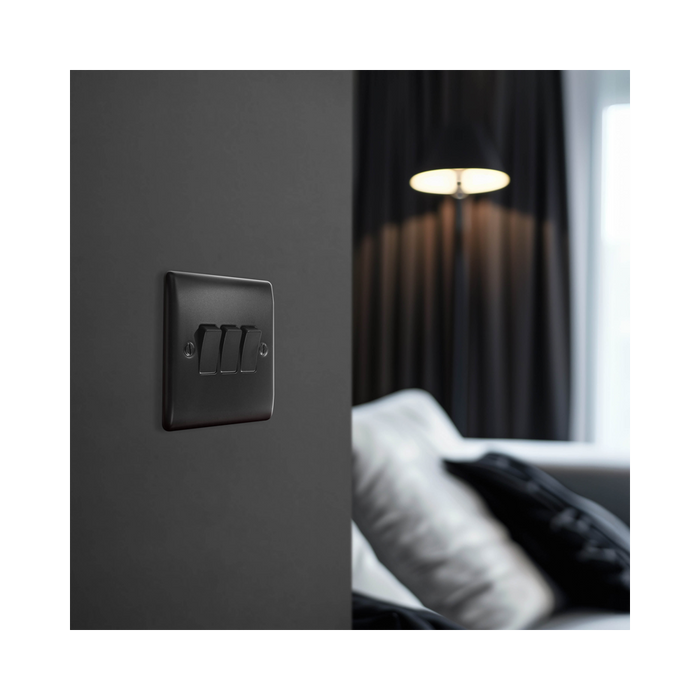 BG Nexus Metal Matt Black 3G 2W Light Switch NFB43