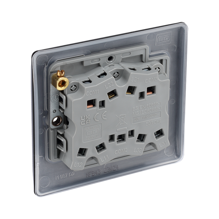 BG Nexus Metal Matt Black 3G 2W Light Switch NFB43