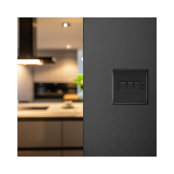 BG Nexus Metal Matt Black 3G 2W Light Switch NFB43