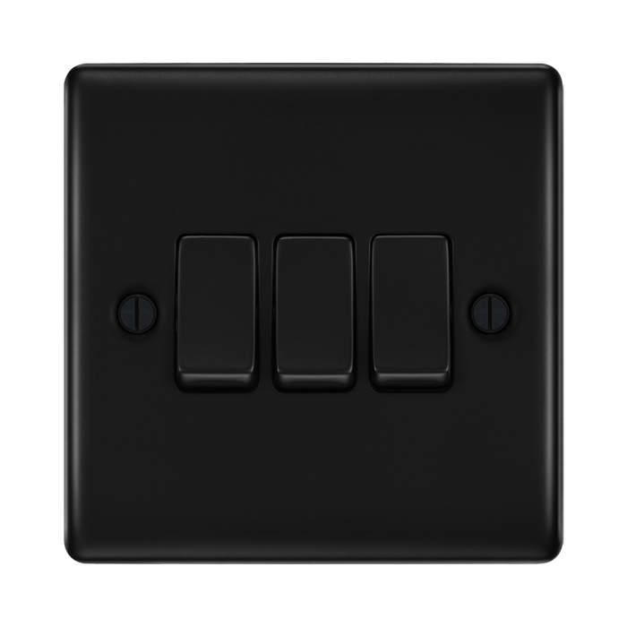 BG Nexus Metal Matt Black 3G 2W Light Switch NFB43