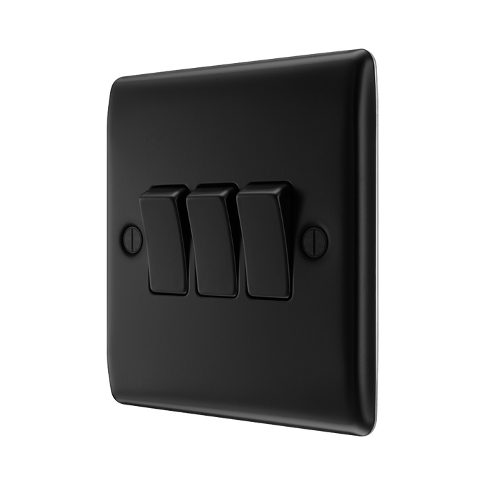 BG Nexus Metal Matt Black 3G 2W Light Switch NFB43