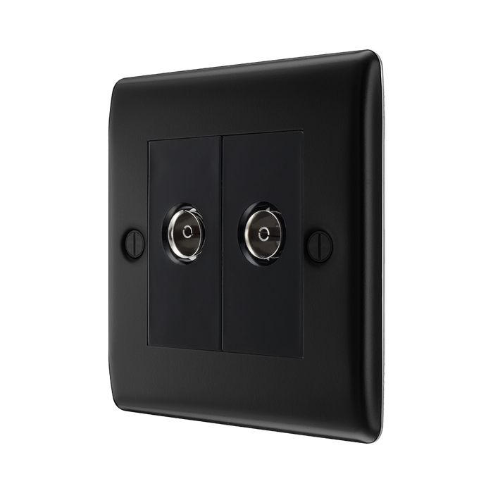 BG Nexus Metal Matt Black Double Co-axial Socket NFB61B