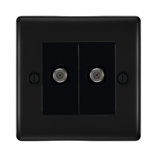 BG Nexus Metal Matt Black Double Satellite Socket NFB642B Available from RS Electrical Supplies