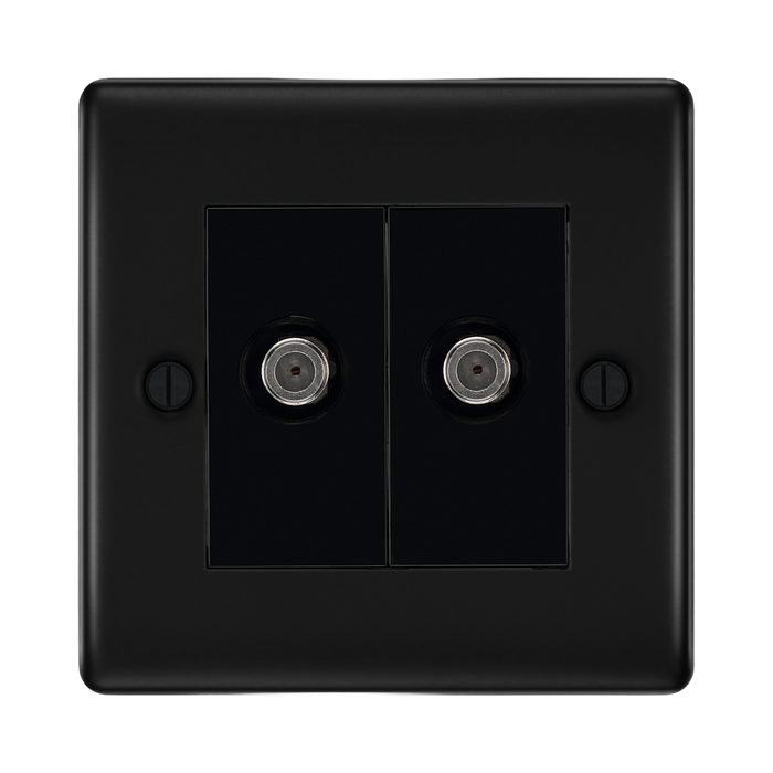BG Nexus Metal Matt Black Double Satellite Socket NFB642B Available from RS Electrical Supplies
