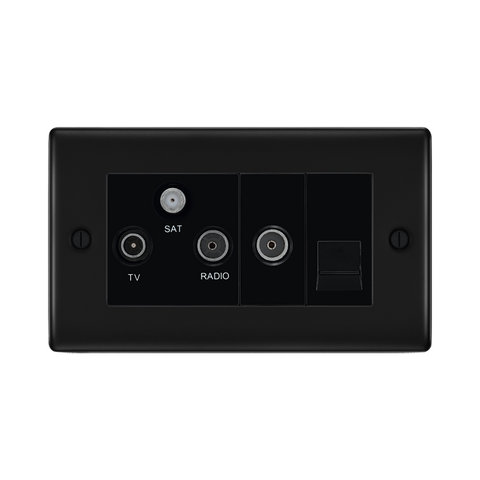 BG Nexus Metal Matt Black Triplex Combination TV Socket NFB68B