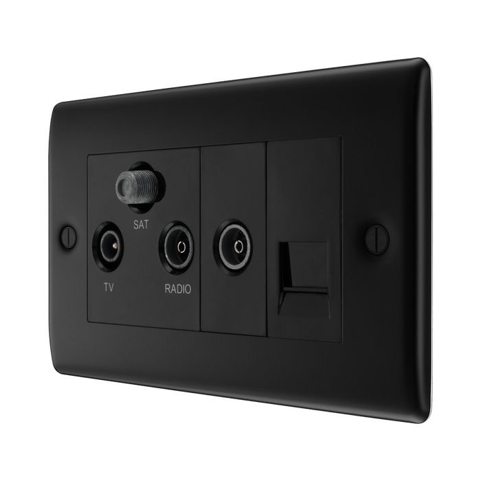 BG Nexus Metal Matt Black Triplex Combination TV Socket NFB68B