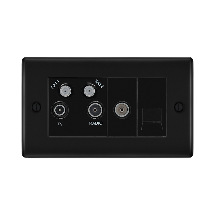BG Nexus Metal Matt Black Quadplex Combination TV Socket NFB69B