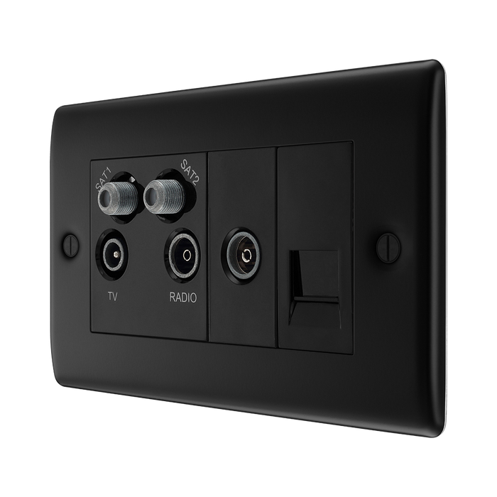 BG Nexus Metal Matt Black Quadplex Combination TV Socket NFB69B