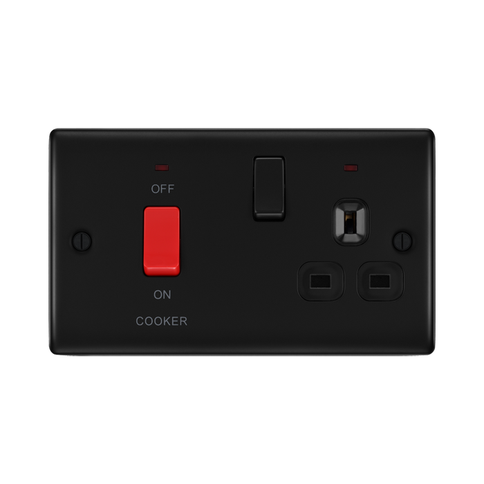 BG Nexus Metal Matt Black 45A Cooker Switch with 13A Socket NFB70B