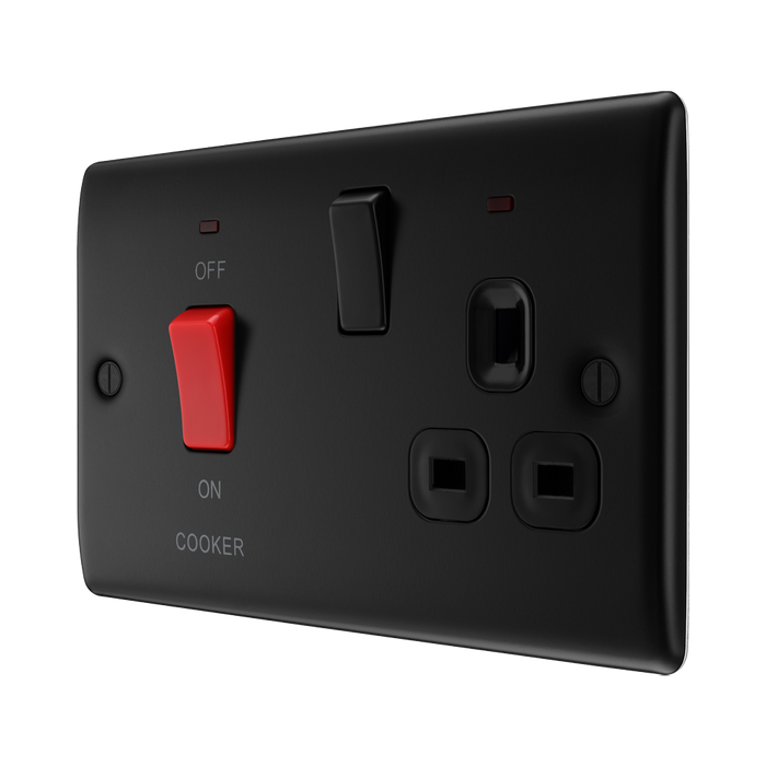 BG Nexus Metal Matt Black 45A Cooker Switch with 13A Socket NFB70B