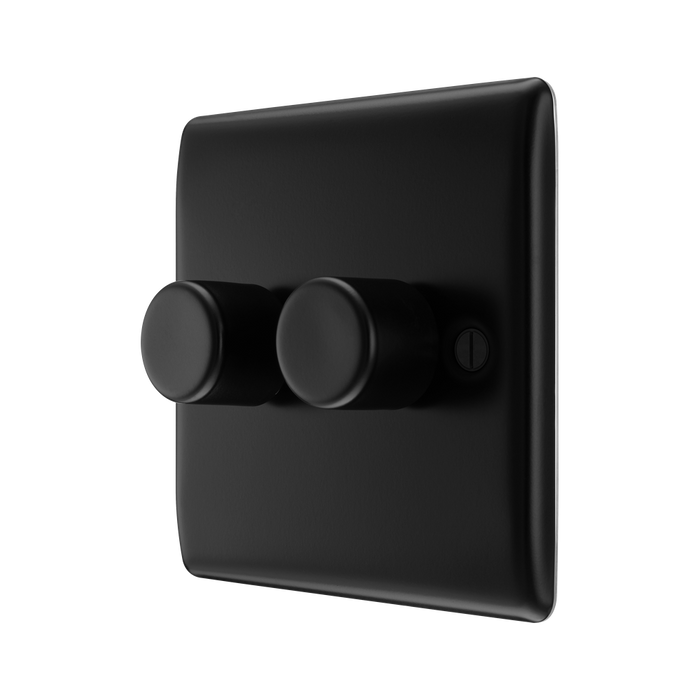 BG Nexus Metal Matt Black 2G Dimmer Switch NFB82 – angled front view