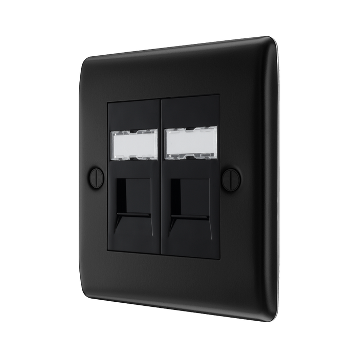 BG Nexus Metal Matt Black Double RJ45 Cat5E Data Outlet NFBRJ452B