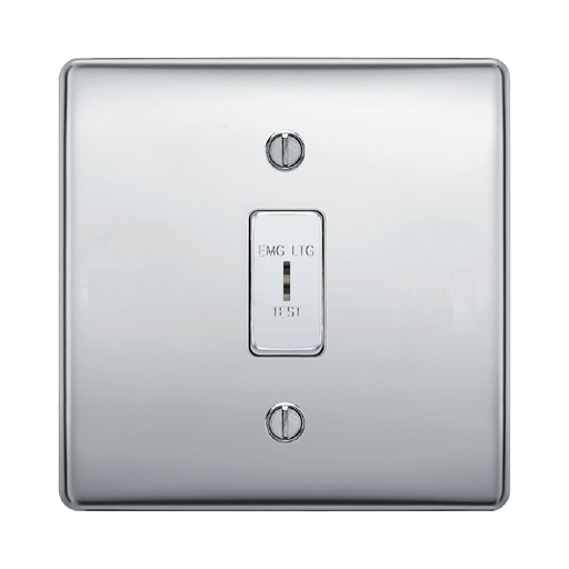 BG Nexus Metal Polished Chrome Emergency Key Switch NPC12EL Available from RS Electrical Supplies