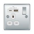 BG Nexus Metal Polished Chrome 13A Single A+C USB Socket NPC21UAC18W