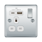 BG Nexus Metal Polished Chrome 13A Single A+C USB Socket NPC21UAC18W