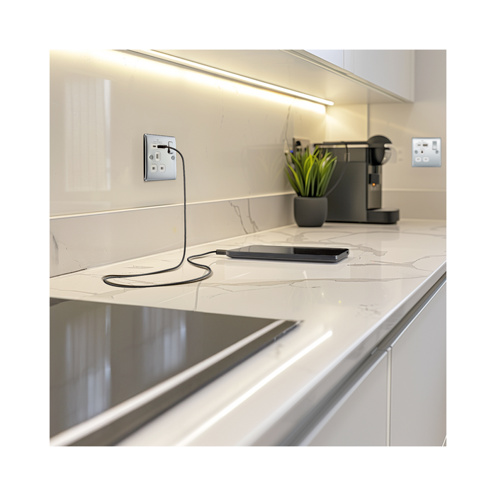 BG Nexus Metal Polished Chrome 13A Single A+C USB Socket NPC21UAC18W