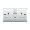 BG Nexus Metal Polished Chrome 13A Double USB Socket with 12W A+C Ports NPC22UAC12W Available from RS Electrical Supplies