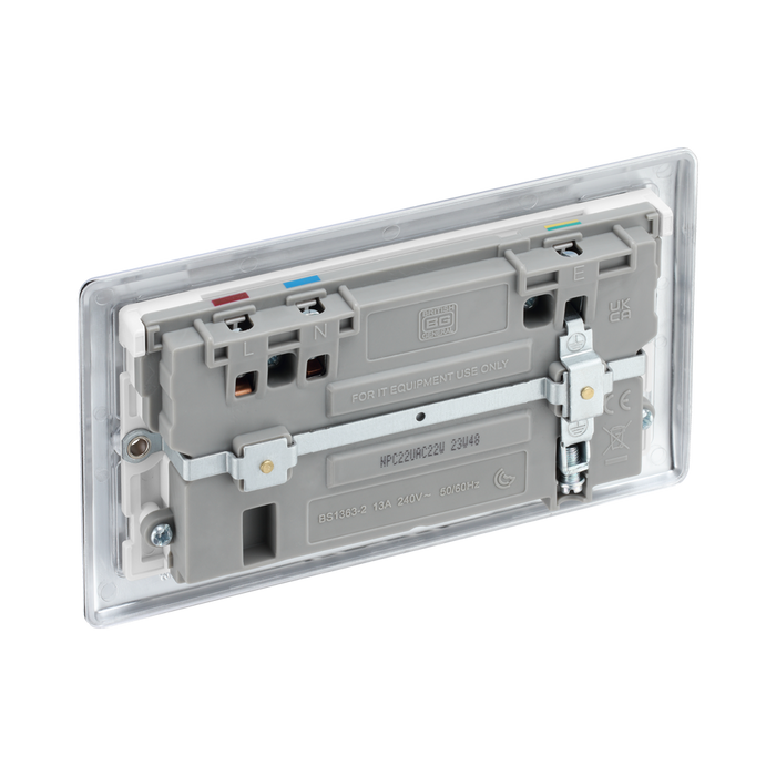 BG Nexus Metal Polished Chrome 13A Double USB Socket with 22W A+C Ports NPC22UAC22W