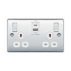 BG Nexus Metal Polished Chrome 13A Double USB Socket with 22W A+C Ports NPC22UAC22W