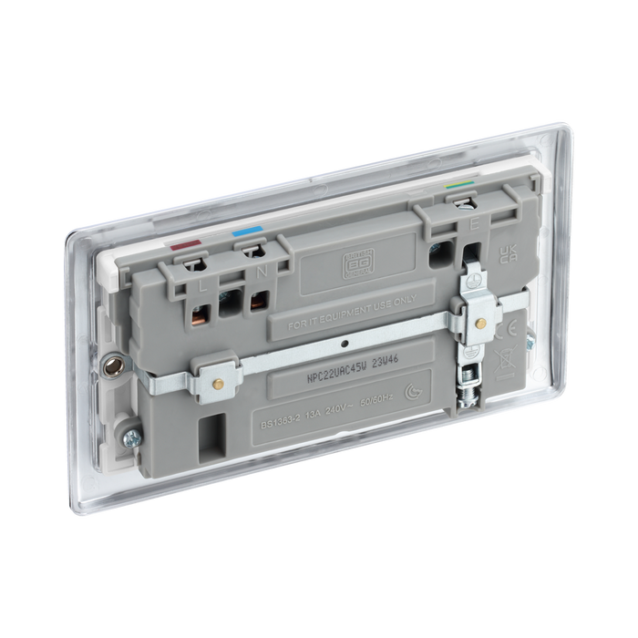 BG Nexus Metal Polished Chrome 13A Double USB Socket with 45W A+C Ports NPC22UAC45W