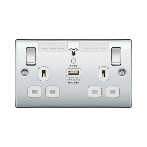 BG Nexus Metal Polished Chrome Wi-Fi Extender USB Socket NPC22UWRW Available from RS Electrical Supplies