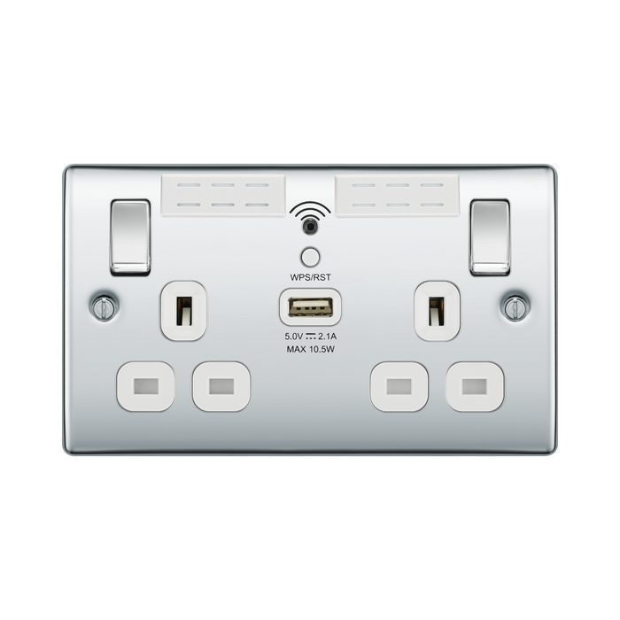BG Nexus Metal Polished Chrome Wi-Fi Extender USB Socket NPC22UWRW Available from RS Electrical Supplies