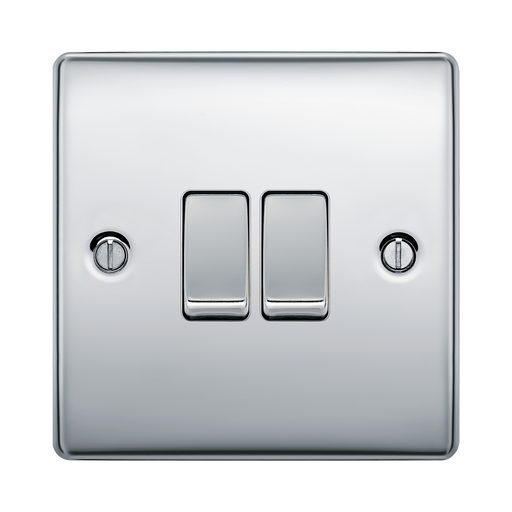 Front view of BG Nexus Metal Polished Chrome 2G Intermediate Light Switch NPC2GINT