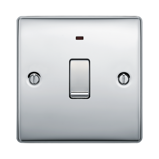 BG Nexus Metal Polished Chrome 20A Double Pole Switch with Neon NPC31 Available from RS Electrical Supplies