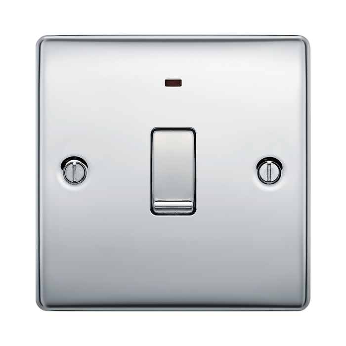 BG Nexus Metal Polished Chrome 20A Double Pole Switch with Neon NPC31 Available from RS Electrical Supplies