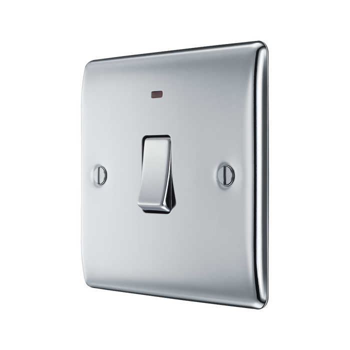 BG Nexus Metal Polished Chrome 20A Double Pole Switch with Neon NPC31