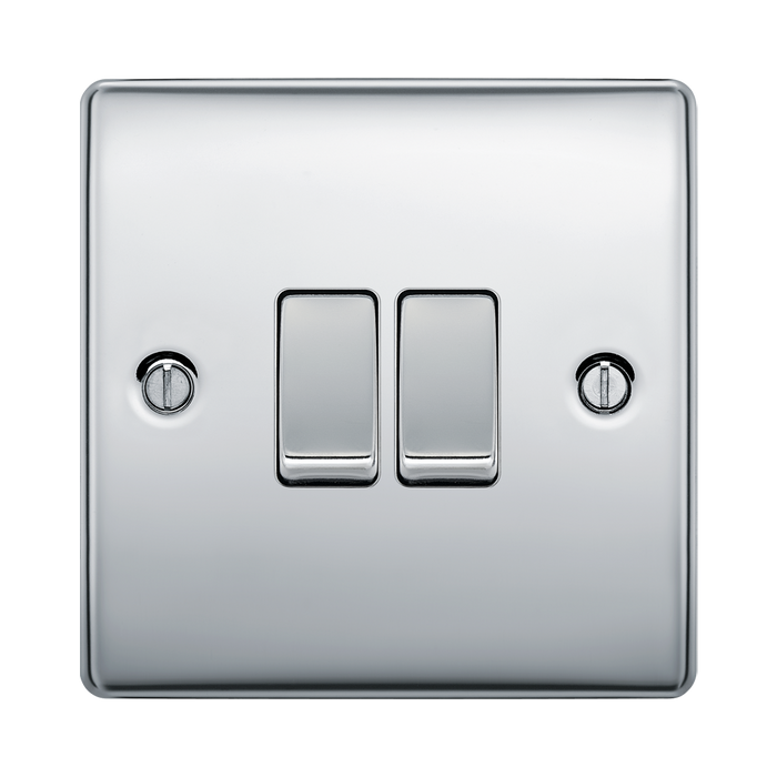 BG Nexus Metal Polished Chrome 2G 2W Light Switch NPC42