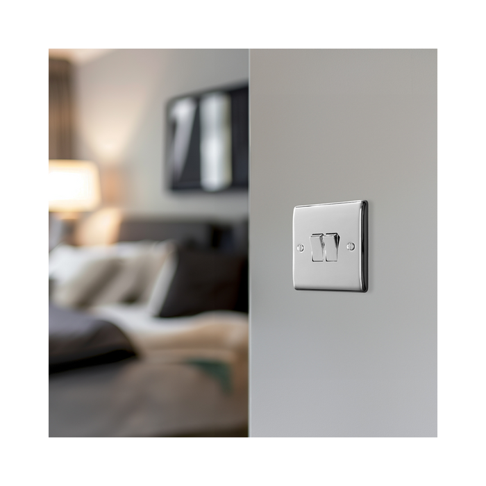 BG Nexus Metal Polished Chrome 2G 2W Light Switch NPC42