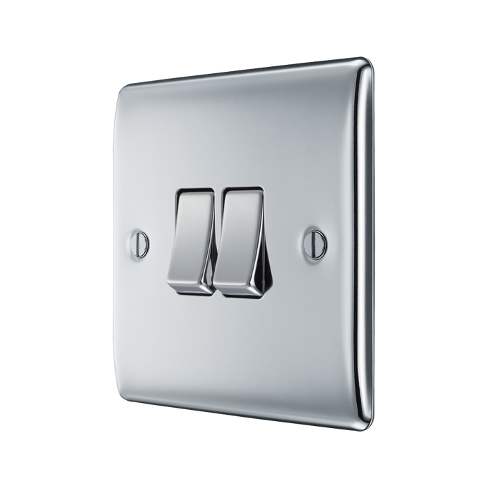 BG Nexus Metal Polished Chrome 2G 2W Light Switch NPC42