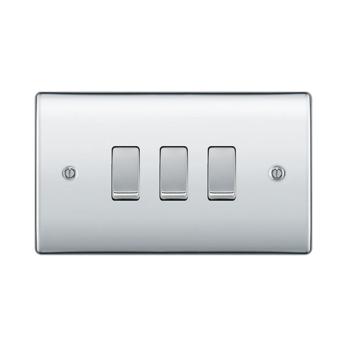 BG Nexus Metal Polished Chrome 3G 2W Light Switch NPC432 Available from RS Electrical Supplies