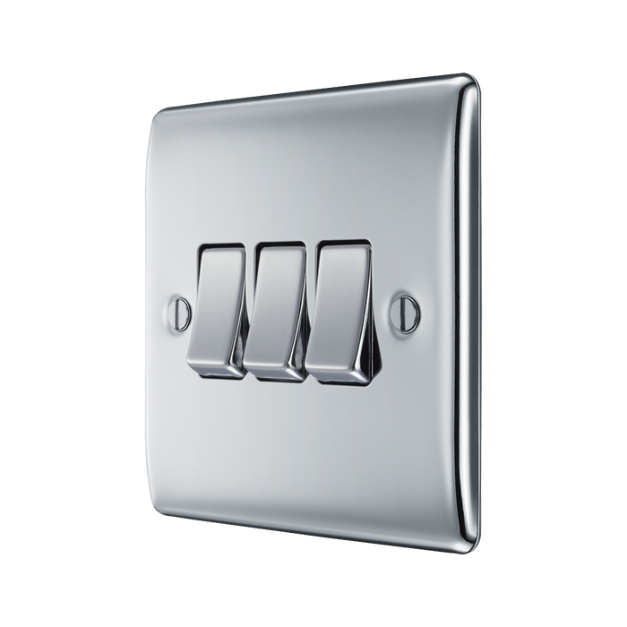 BG Nexus Metal Polished Chrome 3G 2W Light Switch NPC43