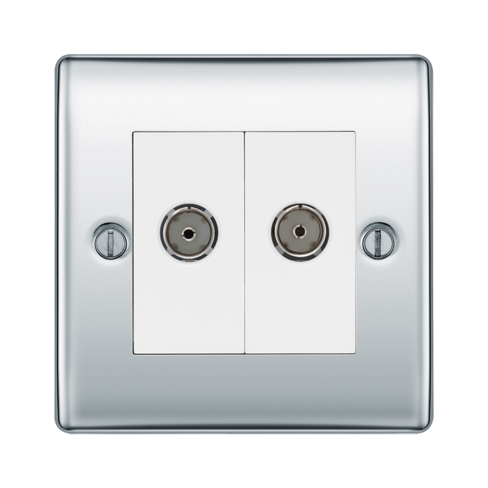 BG Nexus Metal Polished Chrome Double Co-axial Socket NPC61