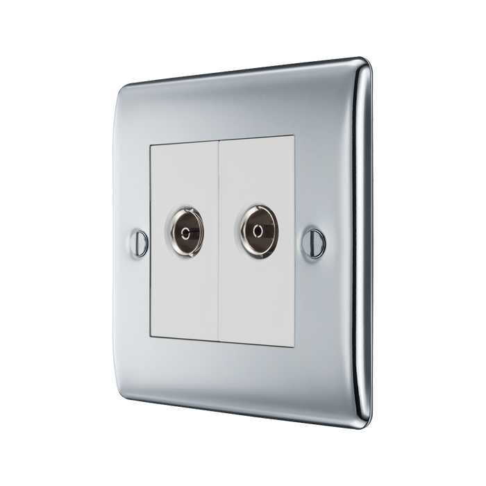 BG Nexus Metal Polished Chrome Double Co-axial Socket NPC61