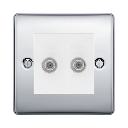 BG Nexus Metal Polished Chrome Double Satellite Socket NPC642 Available from RS Electrical Supplies