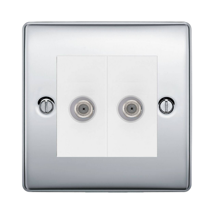 BG Nexus Metal Polished Chrome Double Satellite Socket NPC642 Available from RS Electrical Supplies