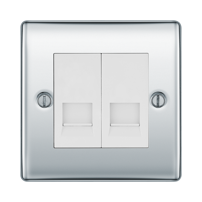 BG Nexus Metal Polished Chrome Double Master Telephone Socket NPCBTM2W