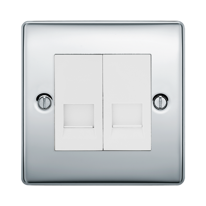 BG Nexus Metal Polished Chrome Double Secondary Telephone Socket NPCBTS2W