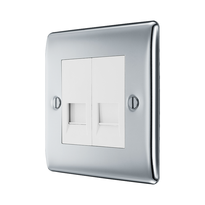 BG Nexus Metal Polished Chrome Double Secondary Telephone Socket NPCBTS2W