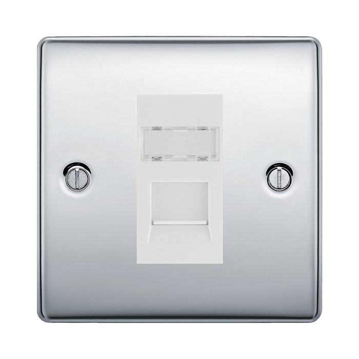 BG Nexus Metal Polished Chrome Cat6 Data Outlet NPCRJ4516W Available from RS Electrical Supplies