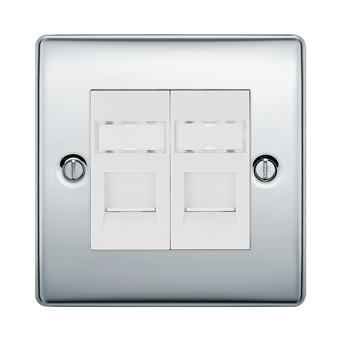 BG Nexus Metal Polished Chrome Double Cat5E Data Outlet NPCRJ452W