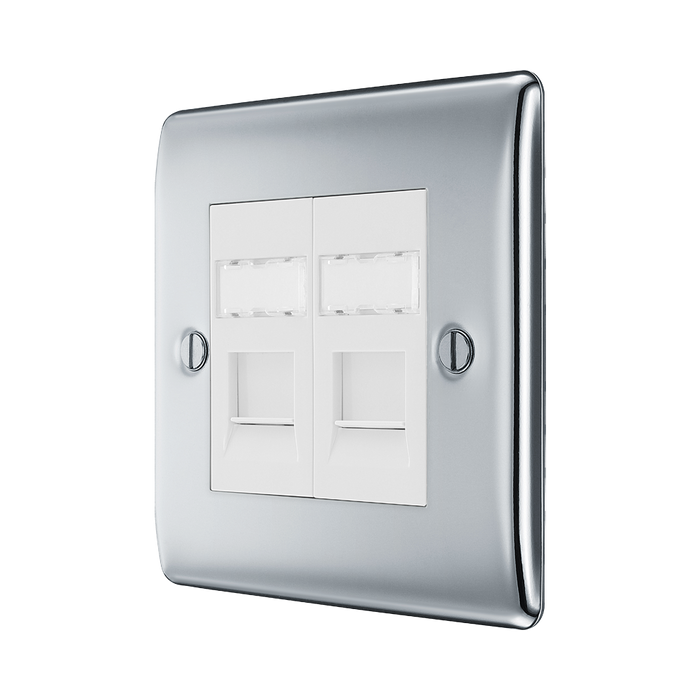 BG Nexus Metal Polished Chrome Double Cat5E Data Outlet NPCRJ452W