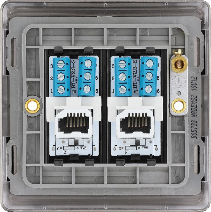 BG Nexus Metal Antique Brass Double Secondary Telephone Socket NABBTS2B